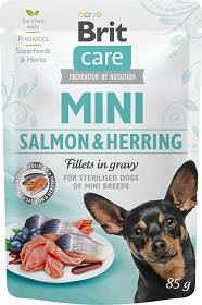 Brit Care MINI Sterilised Salmon&Herring Karma z łososiem i śledziem dla psa 85g [Data ważności: 06.2024]