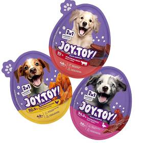 JOY&TOY DOG Jajko Niespodzianka Przysmak + zabawka 2w1 dla psa MIX SMAKÓW op. 3x20g ZESTAW