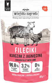 Wiejska Zagroda Karma Hipoalergiczna z kurczakiem i jagnięciną dla kota 85g SASZETKA