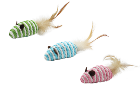 Bubu Pets Myszka ze sznurka naturalnego z piórkiem dla kota mix kolorów rozm. 7cm nr kat. PT0139 WYPRZEDAŻ