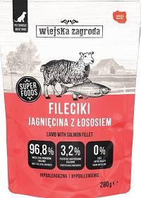 Wiejska Zagroda Karma Hipoalergiczna Fileciki z jagnięciną i łososiem dla psa 280g SASZETKA