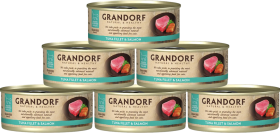 Grandorf Adult Tuna&Salmon Fillet Karma z tuńczykiem i łososiem w sosie dla kota 6x70g PAKIET