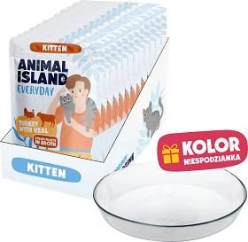 Animal Island Everyday Kitten Turkey&Veal in Broth Karma z indykiem i cielęciną  w rosole dla kociąt 12x85g + Talerzyk GRATIS