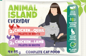 Animal Island Everyday Chicken with Quail & Chicken with Lamb in Broth Karma z kurczakiem, jagnięciną i przepiórką w rosole dla kota 4x85g