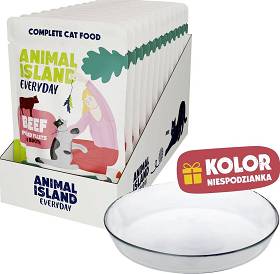 Animal Island Everyday Beef in Broth Karma z wołowiną w rosole dla kota 12x85g + Talerzyk GRATIS