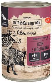 Wiejska Zagroda Leśne Smaki Karma Hipoalergiczna z dzikiem i  wołowiną dla psa 400g