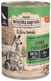 Wiejska Zagroda Leśne Smaki Karma Hipoalergiczna z sarną i królikiem dla psa 400g