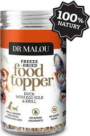 Dr Malou Freeze Dried Food Topper Liofilizowany Przysmak z kaczką, żółtkiem kurzym i krylem dla kota i psa 100g