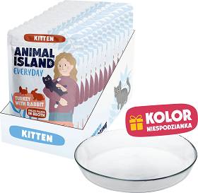 Animal Island Everyday Kitten Turkey&Rabbit in Broth Karma z indykiem i królikiem w rosole dla kociąt 12x85g + Talerzyk GRATIS