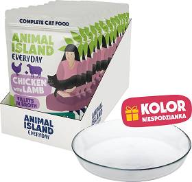 Animal Island Everyday Chicken&Lamb in Broth Karma z kurczakiem i jagnięicną w rosole dla kota 12x85g + Talerzyk GRATIS