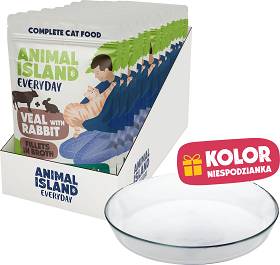 Animal Island Everyday Veal&Rabbit in Broth Karma z cielęciną i królikiem w rosole dla kota 12x85g + Talerzyk GRATIS