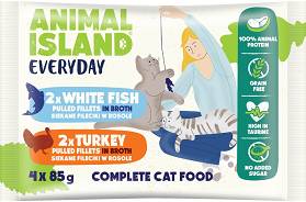 Animal Island Everyday White Fish&Turkey in Broth Karma z rybą i indykiem w rosole dla kota 4x85g