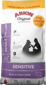 Arion Original Sensitive Adult Medium Lamb&Rice Karma z jagnięciną dla psa 12kg + 3kg GRATIS