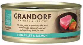 Grandorf Adult Tuna&Salmon Fillet Karma z tuńczykiem i łososiem w sosie dla kota 70g