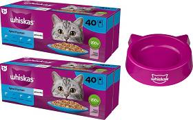 Whiskas Rybne Przysmaki Karma w galaretce dla kota 2x(40x85g) PAKIET + MISECZKA WHISKAS GRATIS