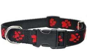 Chaba Obroża regulowana dla psa rozm. 16mm/20-34cm kolor czarny w czerwone łapki