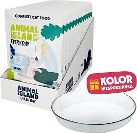 Animal Island Everyday White Fish in Broth Karma z białą rybą w rosole dla kota 12x85g + Talerzyk GRATIS