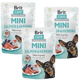 Brit Care MINI Sterilised Salmon&Herring Karma z łososiem i śledziem dla psa 24x85g PAKIET [Data ważności: 06.2024]